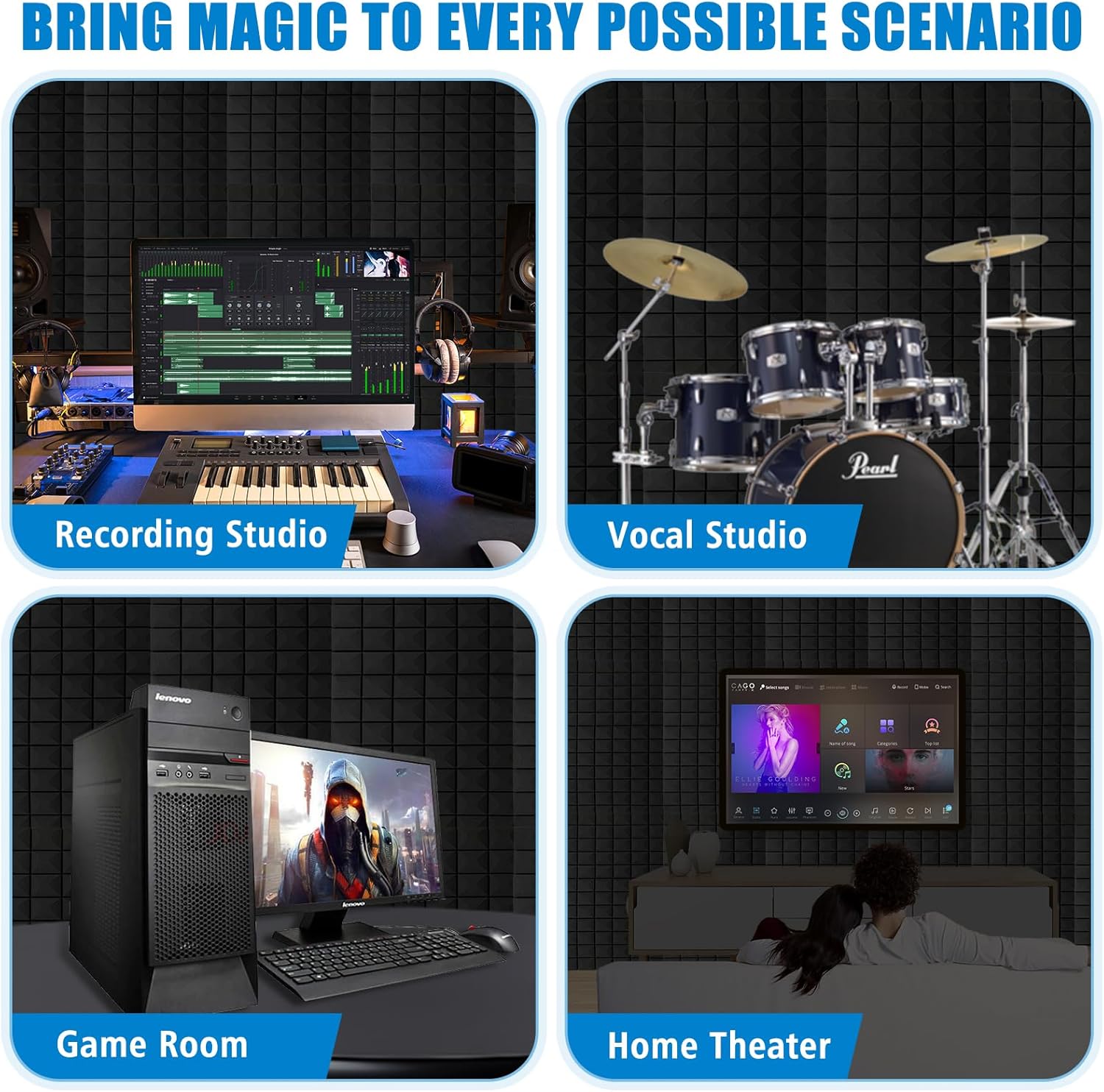 2 Pack Acoustic Panels, 48 x 24 x 2" Sound Proof Foam High Density Studio Wedge Tiles Fire Resistant Acoustic Panels for Home,Office, Recording Room, Studio (Black-2 Pack) - Image 7
