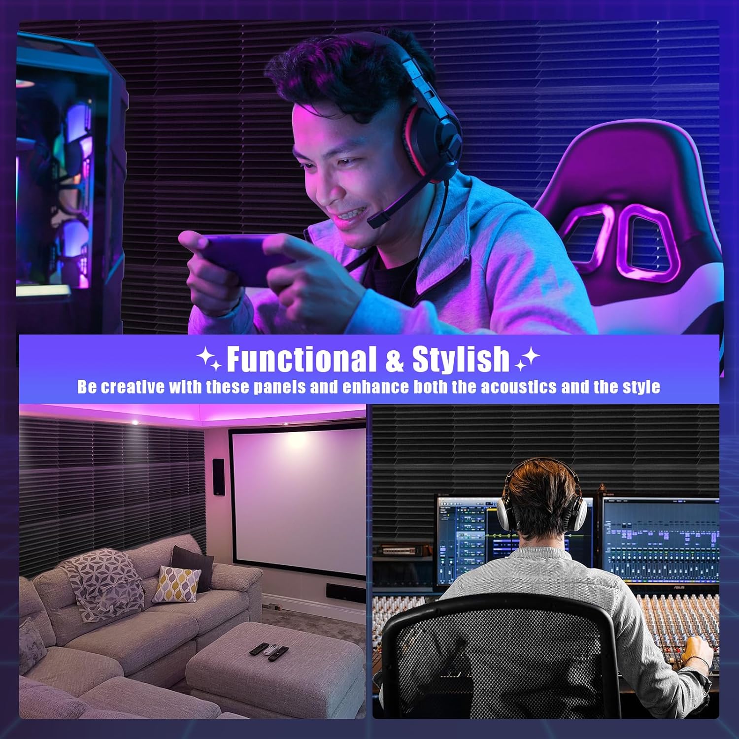 48 Pack Acoustic Panels 12 X 12 X 1 Inch Upgraded Self-Adhesive, Acoustic Foam Panels for Soundproofing, Noise Reduction, Soundproof Panels for Studios, Offices, and Home Theaters - Image 5